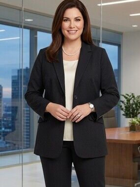Size 16 Stretch Black Textured Two-Button Blazer Plus Size Penningtons